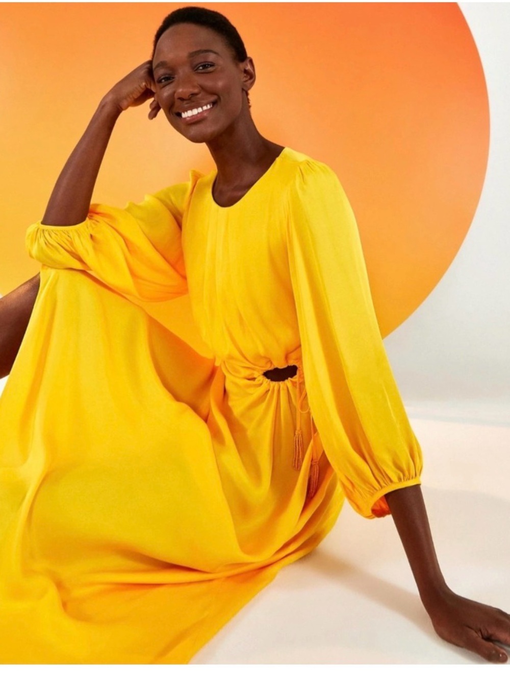 Farm Rio Yellow Cut Out Long Sleeve Midi Dress - Picture 2 of 16